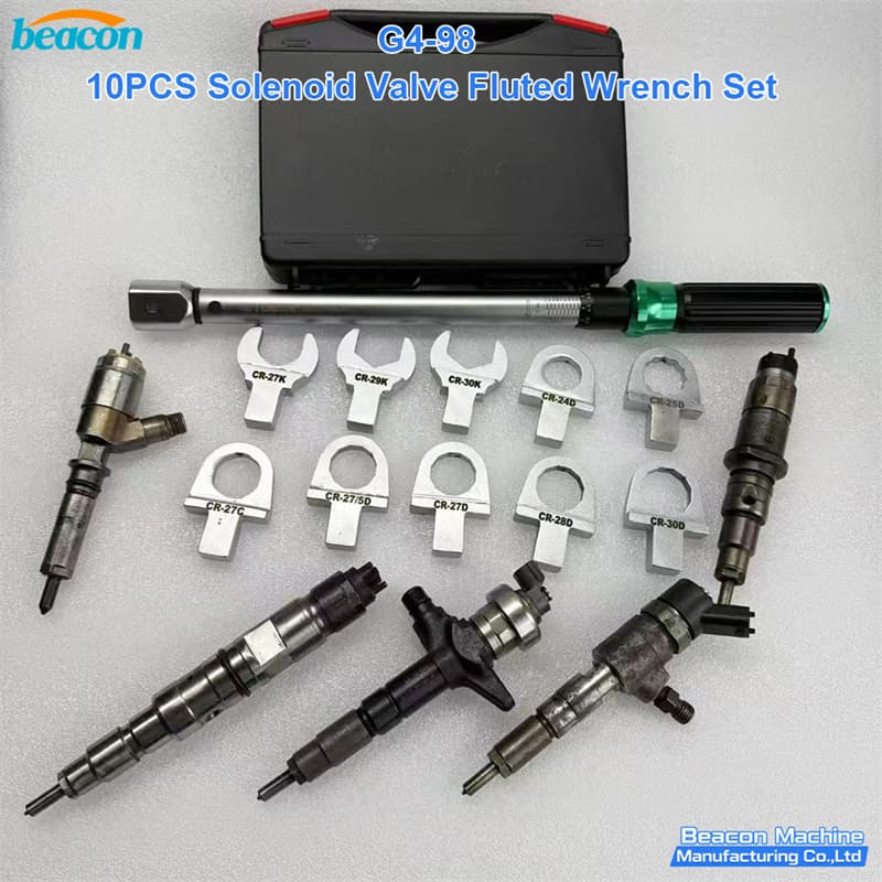 {BEACON MACHINE G4-98 Juego de 10 llaves estriadas para solenoide de inyectores diésel | Herramienta Inyector Common Rail profesional}