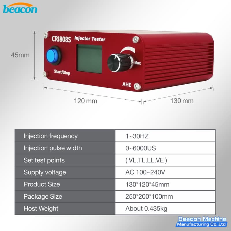 Dimensiones técnicas y peso del generador de impulsos BEACON MACHINE CRI808S.