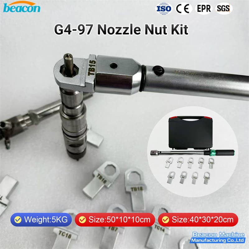BEACON MACHINE G4-97 kit de tuerca de tobera con mango dinamométrico y estuche profesional para inyectores common rail.