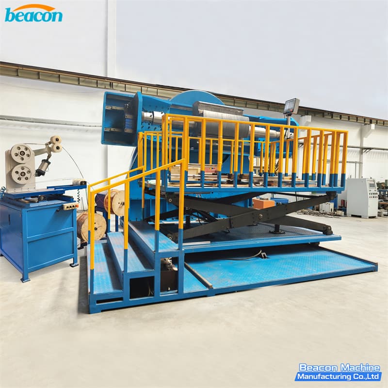 Vista completa del equipo de bobinado para transformadores WD-3500 con escaleras de operador integradas.