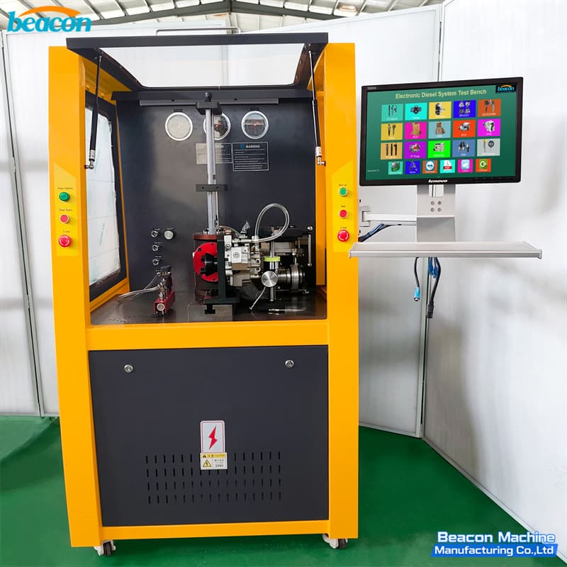 Estructura compacta del probador de inyectores CR1017-PLUS con cabina de seguridad reforzada para alta presión.