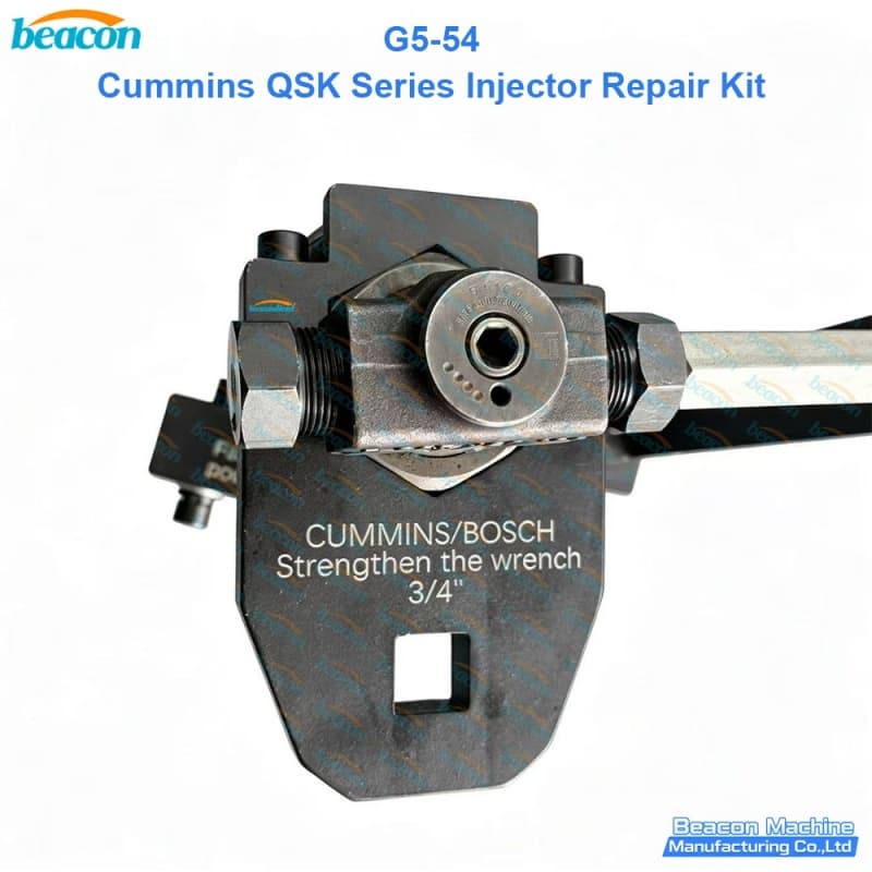 Ajuste del dispositivo de posicionamiento y sujeción fija sobre un inyector Cummins QSK en el soporte G5-54