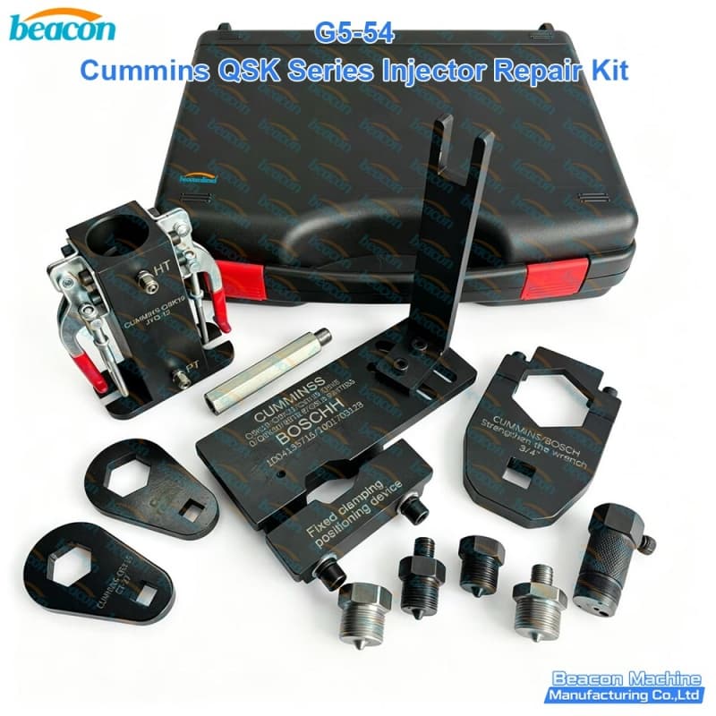 Kit completo de reparación de inyectores serie Cummins QSK G5-54 con llaves de 3/4, mordazas y maletín de transporte